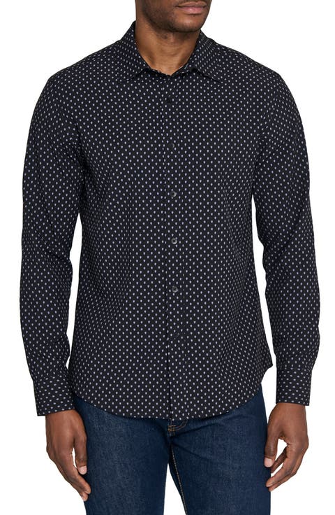 Basic Slim Fit Black Micropaisley Performance Button-Up Shirt