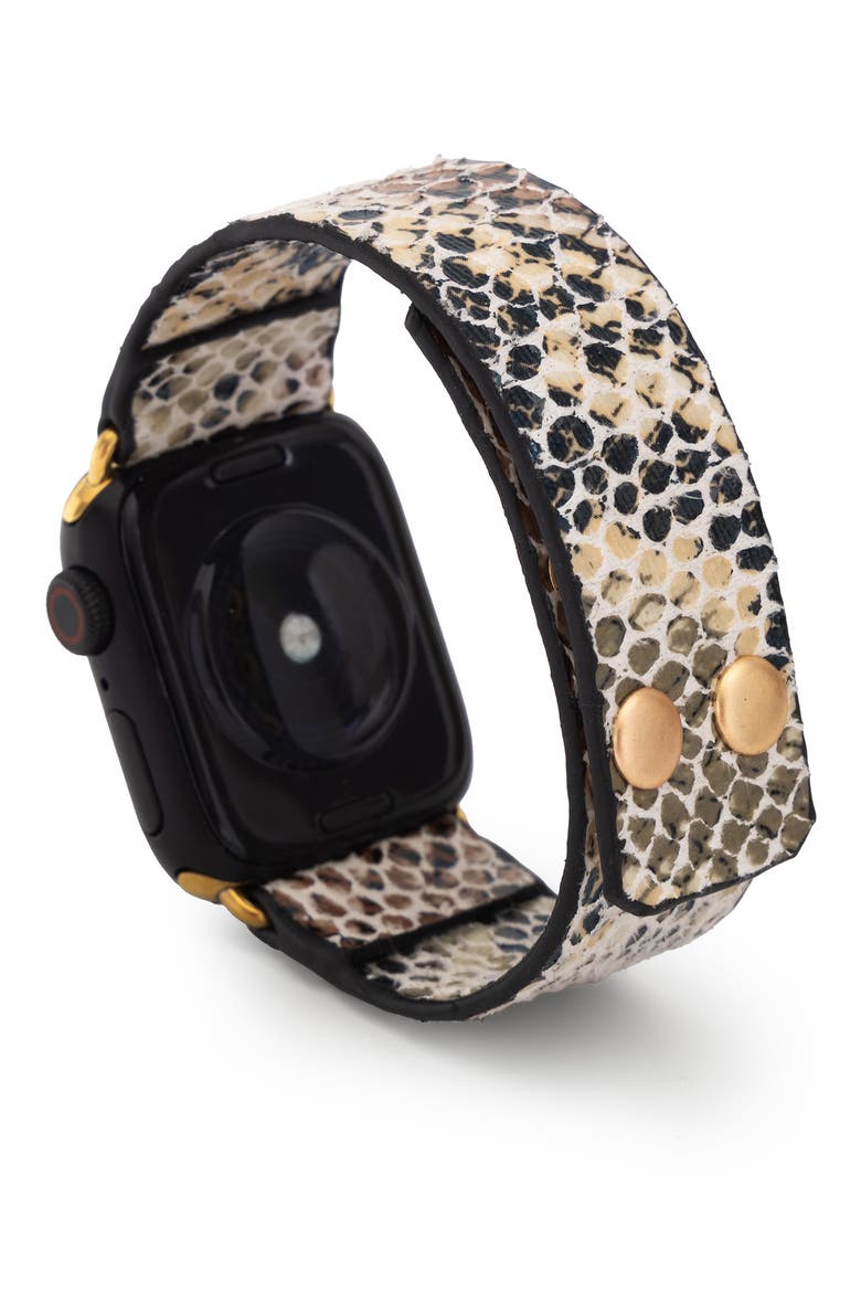 Snakeskin Faux Leather Apple Watch® Watchband, Alternate, color, WHITE