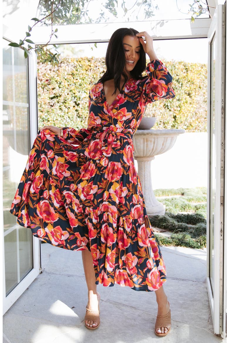 Balsa Long Sleeve Floral Midi Dress, Alternate, color, NAVY FLORAL