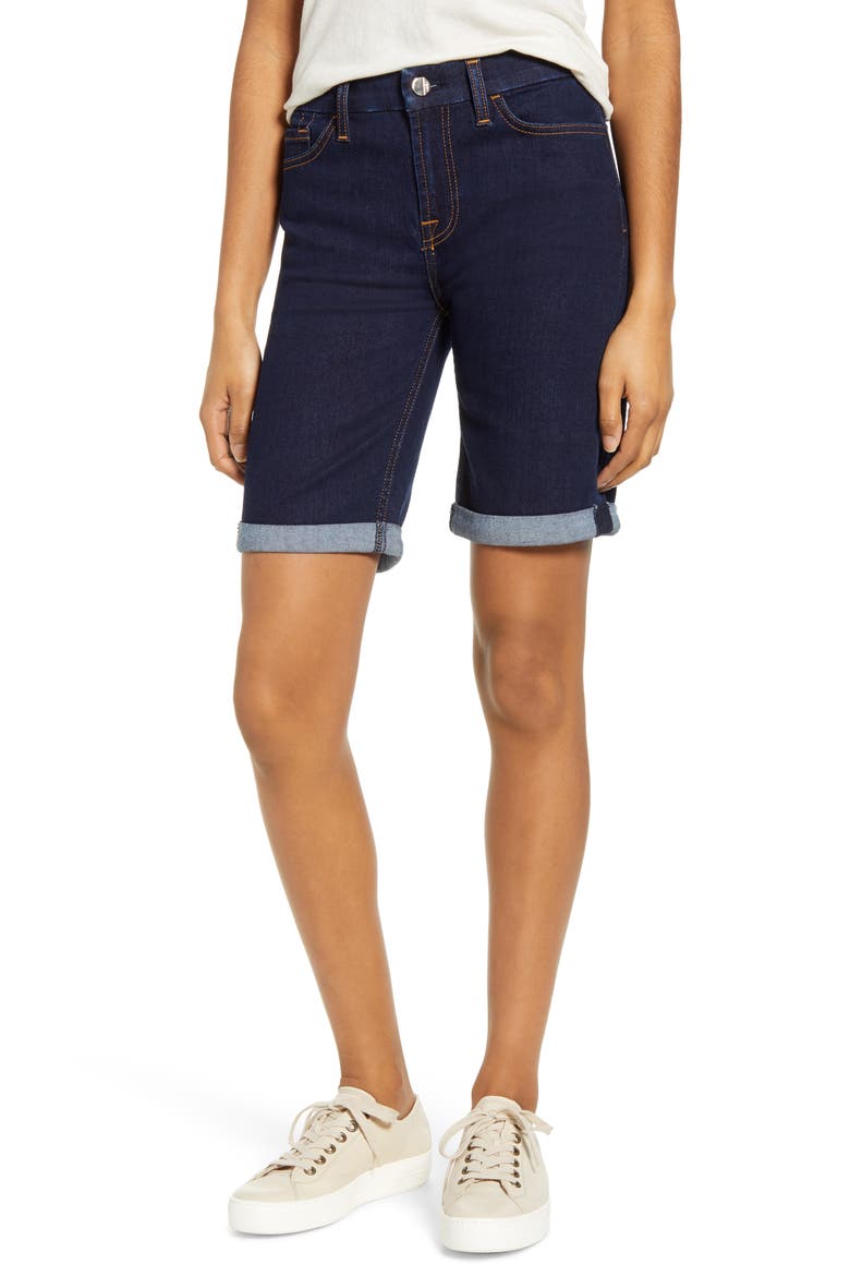 JEN7 High Waist Denim Bermuda Shorts, Main, color, HAVEN