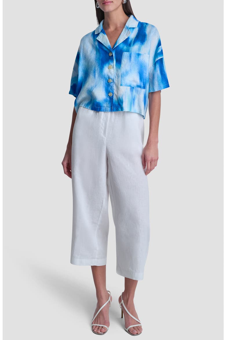 Cropped Linen Camp Shirt, Alternate, color, MISTED SURF