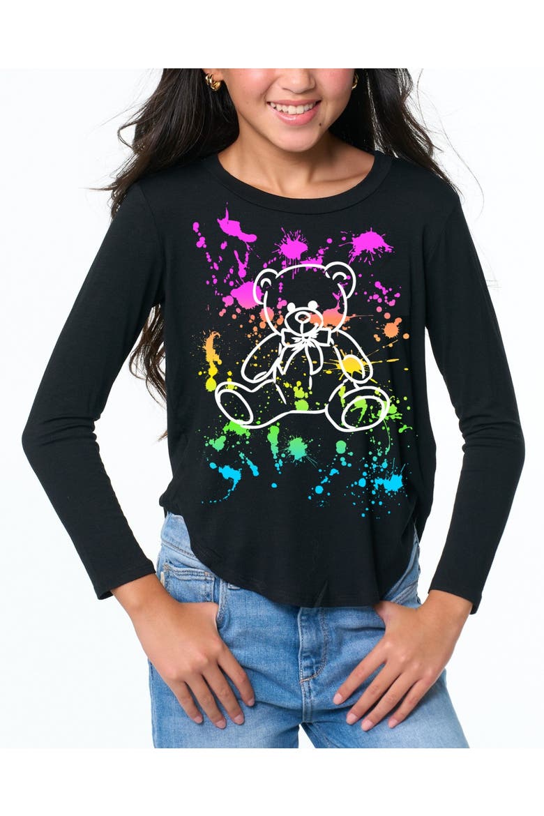 Tunic top with Teddy Bear screen - Little Kid, Main, color, Black Paint