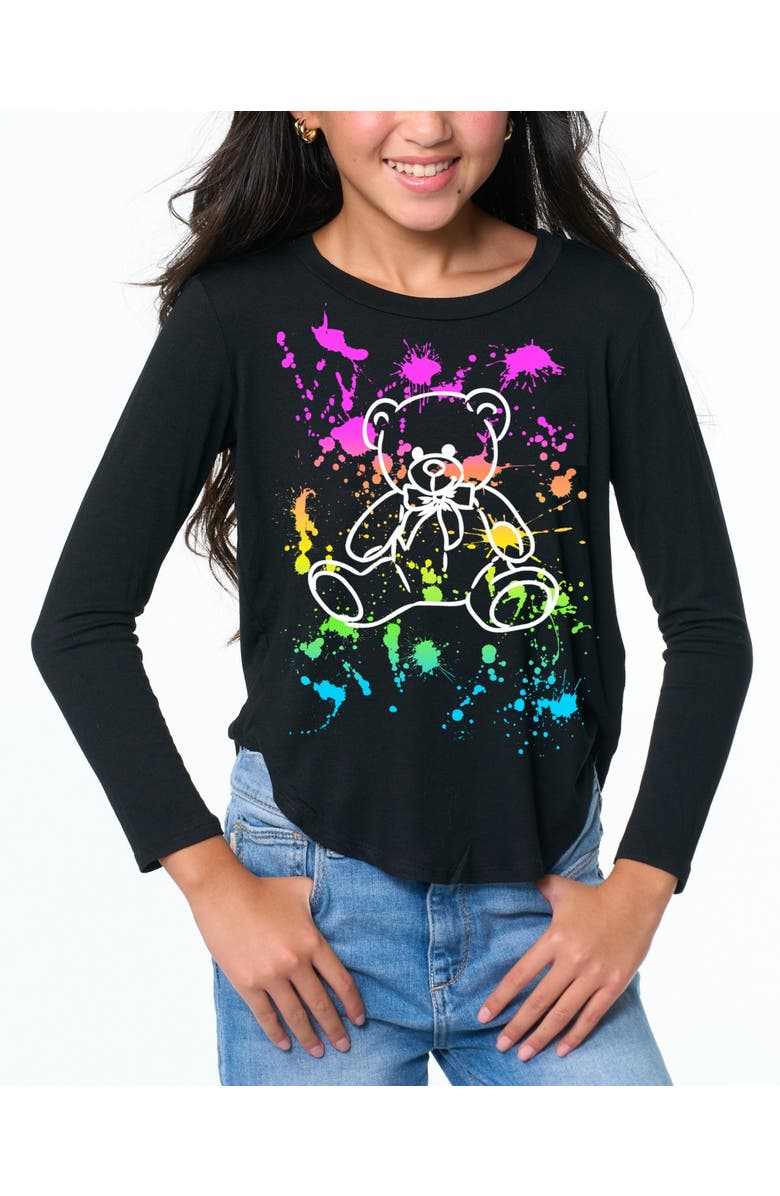 Malibu Sugar Tunic top with Teddy Bear screen - Little Kid, Main, color, Black Paint