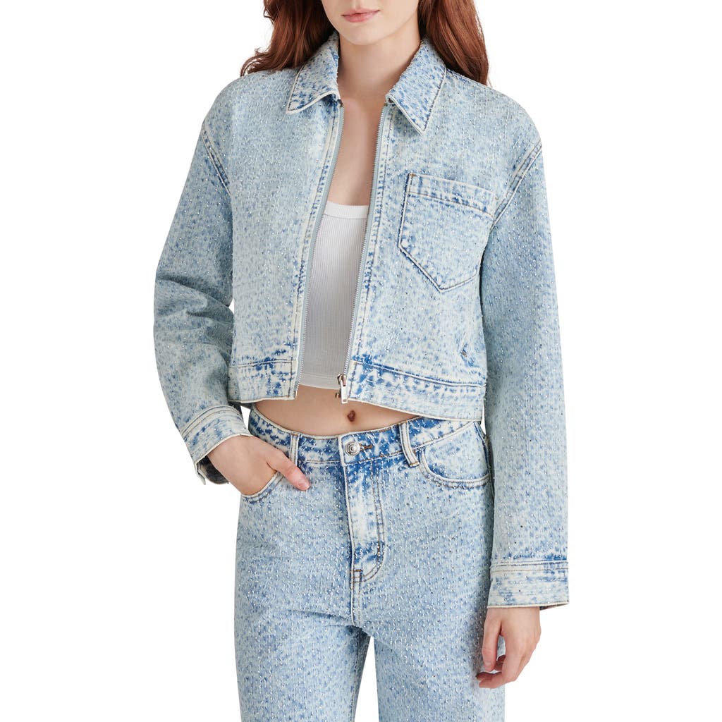 Steve Madden Glacia Embellished Textured Denim Jacket In Blue