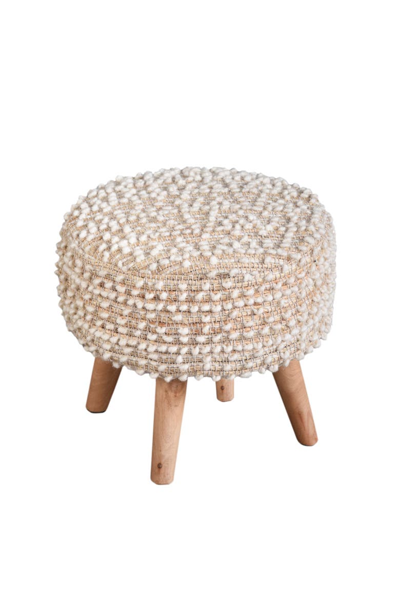 Natural Boucle Handwoven Oversized Stool, Main, color, Beige