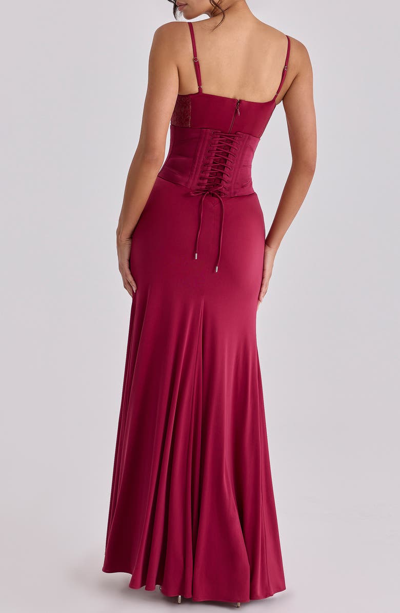 HOUSE OF CB Sabrine Lace Trim Corset Gown, Alternate, color, Wine