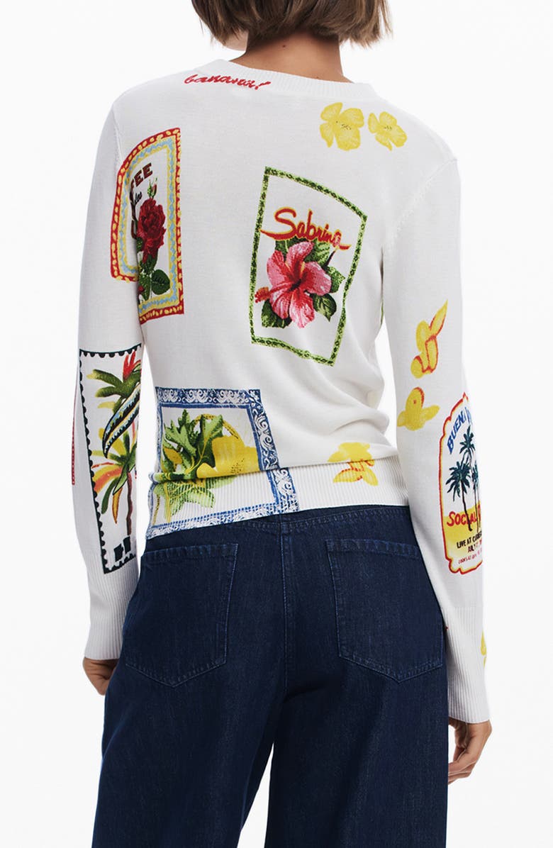 Desigual Floral Crewneck Sweater, Alternate, color, Light Beige