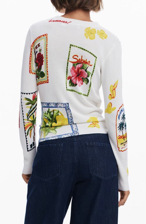Desigual Floral Crewneck Sweater In Light Beige