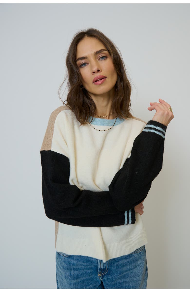 Central Park West Women's Ash Color Blocked Crewneck, Main, color, 