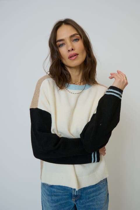 Women's Ash Color Blocked Crewneck