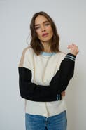Central Park West Women's Ash Color Blocked Crewneck