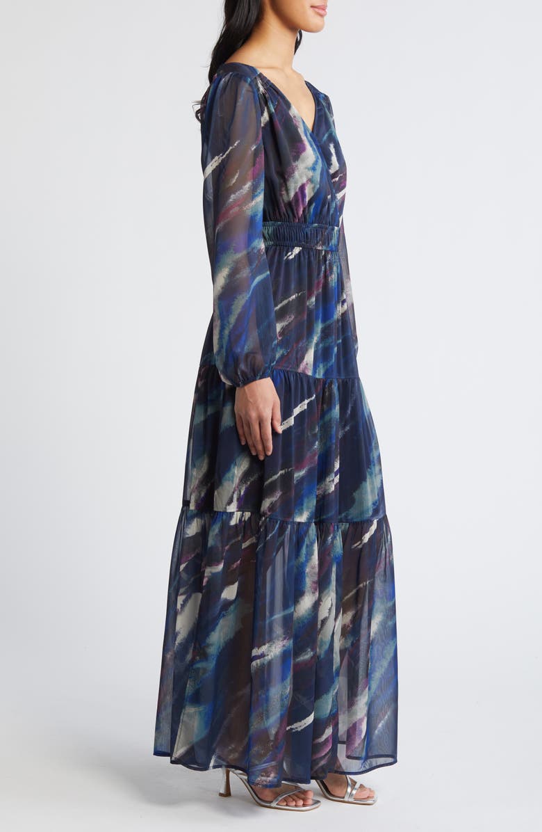 Chelsea28 Print Long Sleeve Chiffon Maxi Dress, Alternate, color, Navy Multi Watercolor