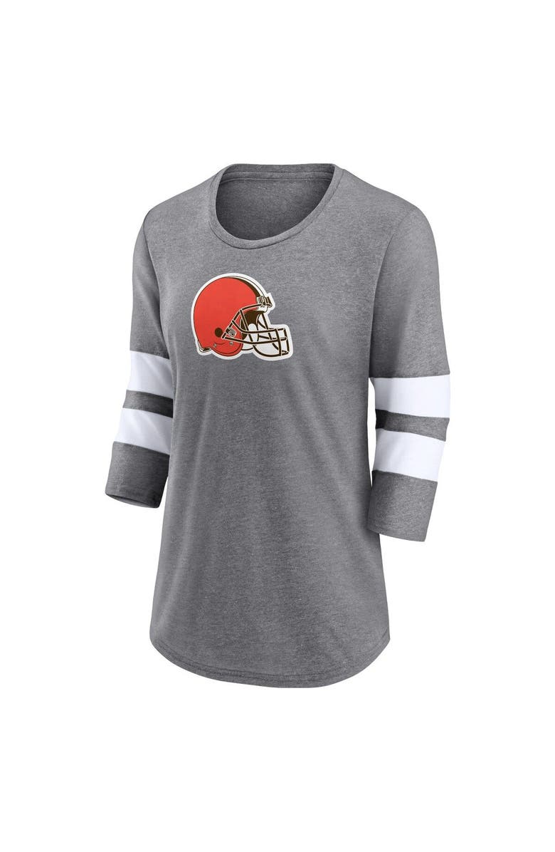 FANATICS Women's Fanatics Branded Heathered Gray Cleveland Browns Primary Logo 3/4 Sleeve Scoop Neck T-Shirt, Alternate, color, Heather Gray
