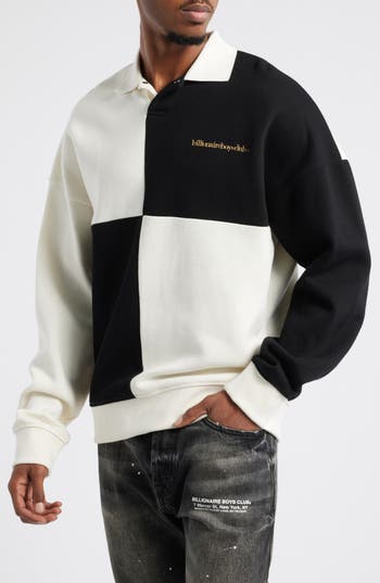 Billionaire Boys Club Mustang Colorblock Cotton Polo Sweatshirt In Whisper White