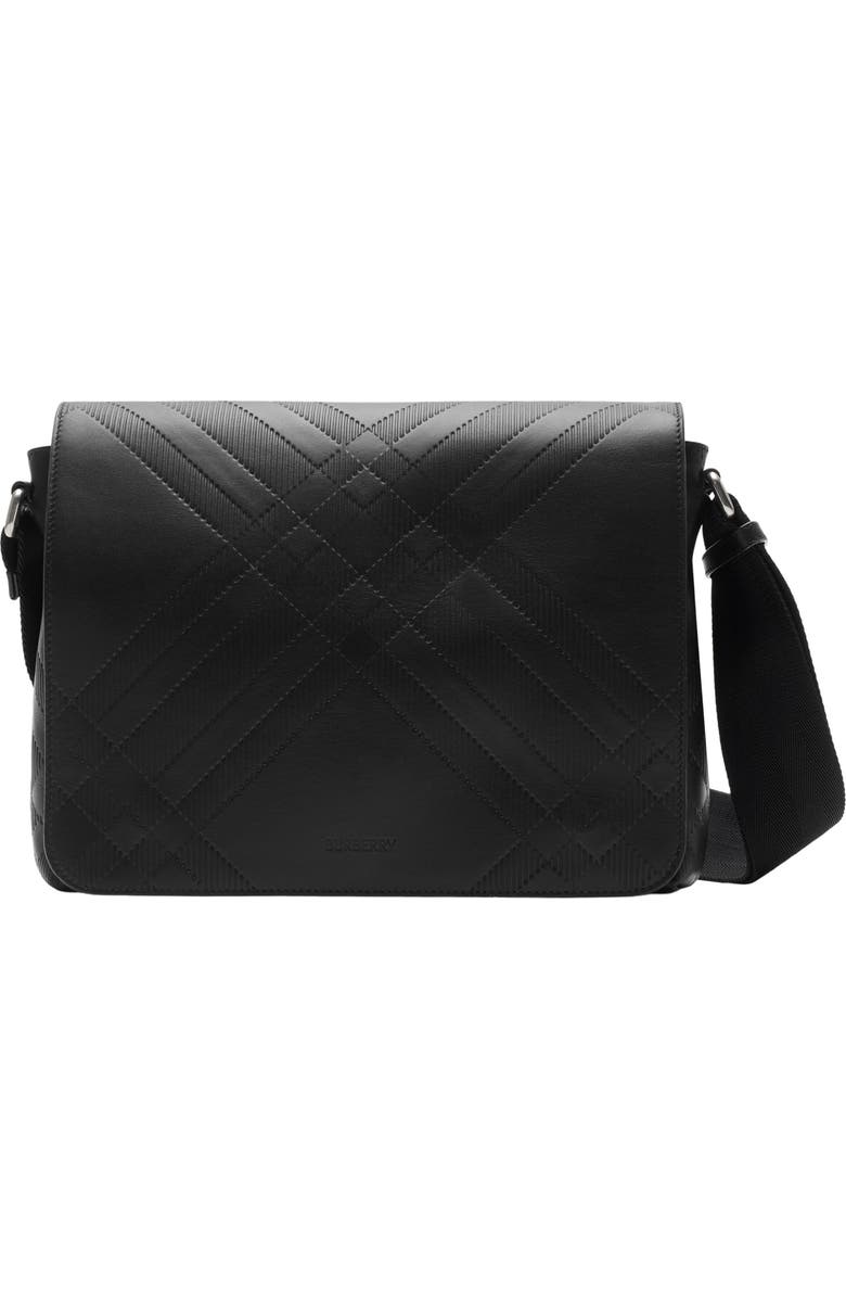 Burberry Embossed Check Messenger Bag, Main, color, Black