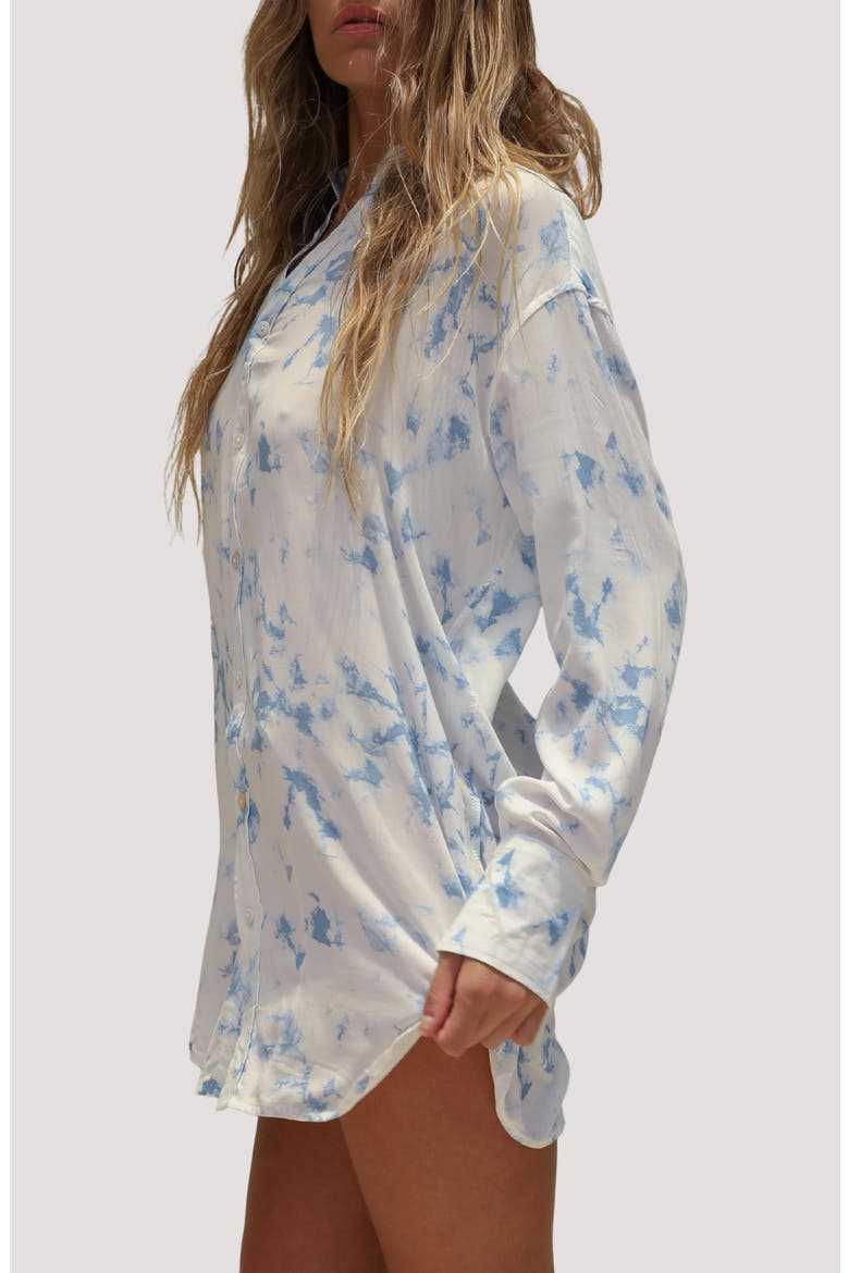 Print Long Sleeve Cover-Up Shirtdress, Alternate, color, SKY DREAM