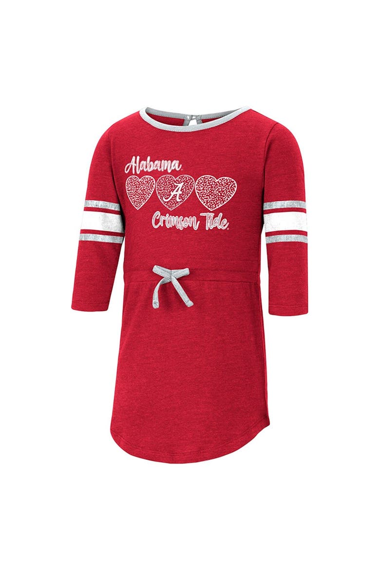 Girls Toddler Colosseum Heathered Crimson Alabama Crimson Tide Poppin Sleeve Stripe Dress, Alternate, color, Crimson