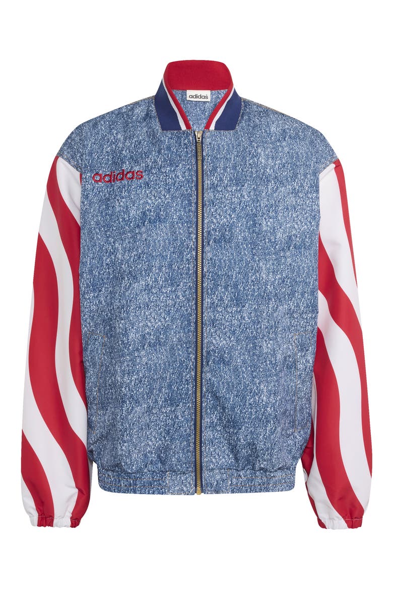 Denim Graph Track Jacket, Alternate, color, WHITE/ DARK BLUE
