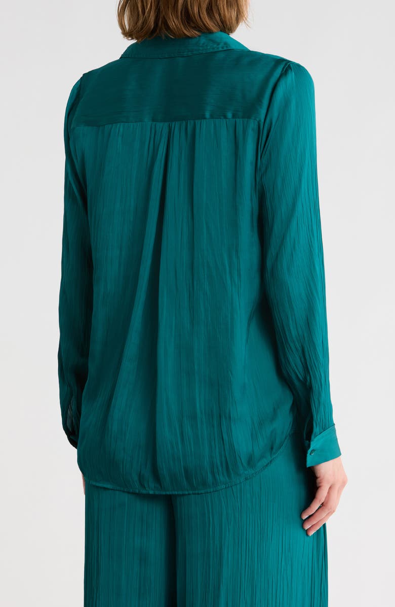 L'AGENCE Nina Crinkle Satin Shirt, Alternate, color, Ocean Teal