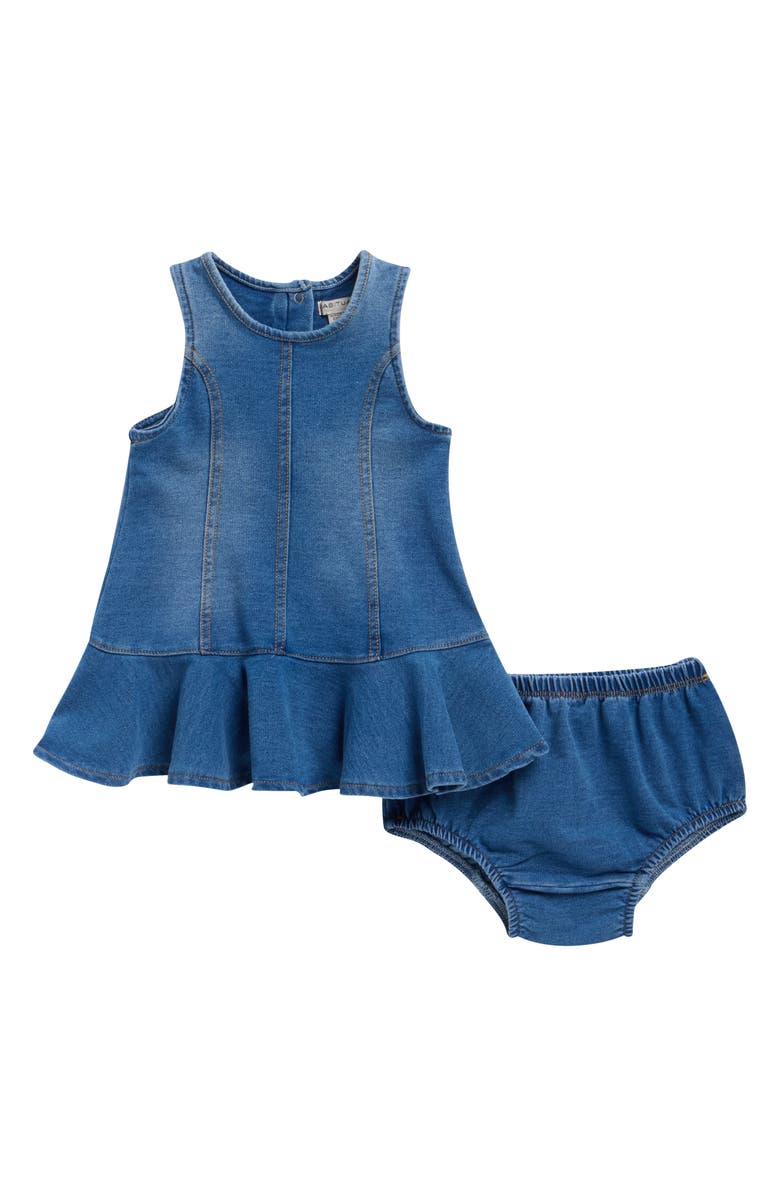 Habitual Kids Seamed Denim Skater Dress with Bloomers, Main, color, Medium Stone