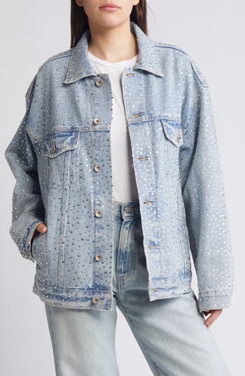 PURPLE BRAND Crystal Detail Denim Trucker Jacket | Nordstromrack