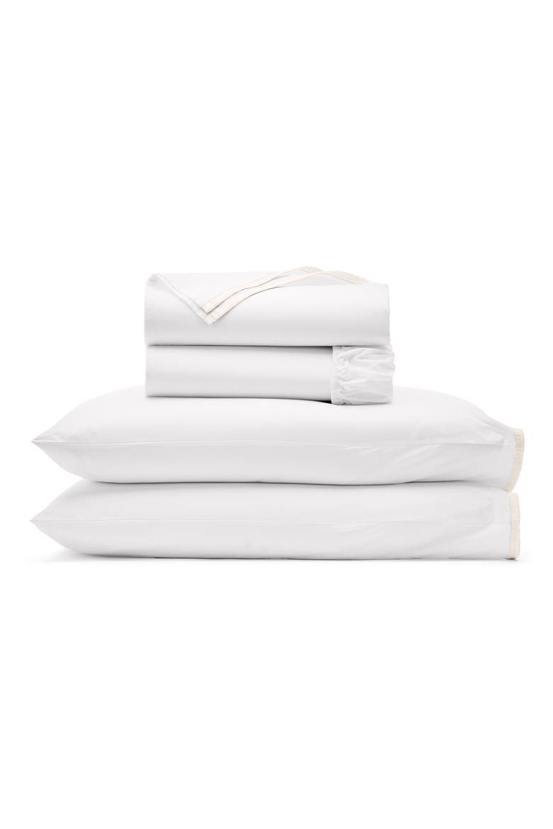 Framed Organic Cotton Percale Sheet Set, Main, color, WHITE/ CREAM