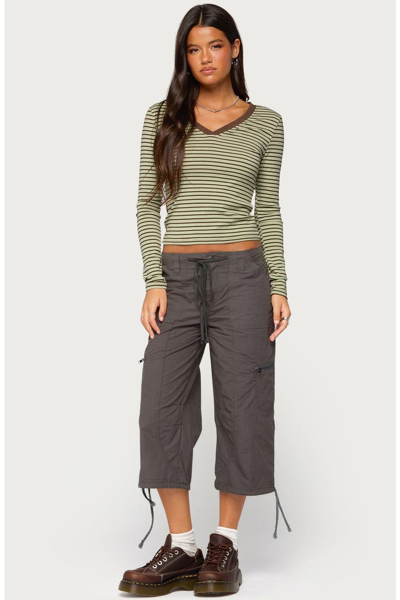 Yania Striped Long Sleeve V-Neck Top, Alternate, color, MINT-AND-BROWN