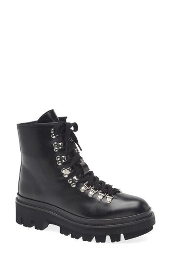 Allsaints Wanda Genuine Shearling Lug Sole Combat Boot In Black