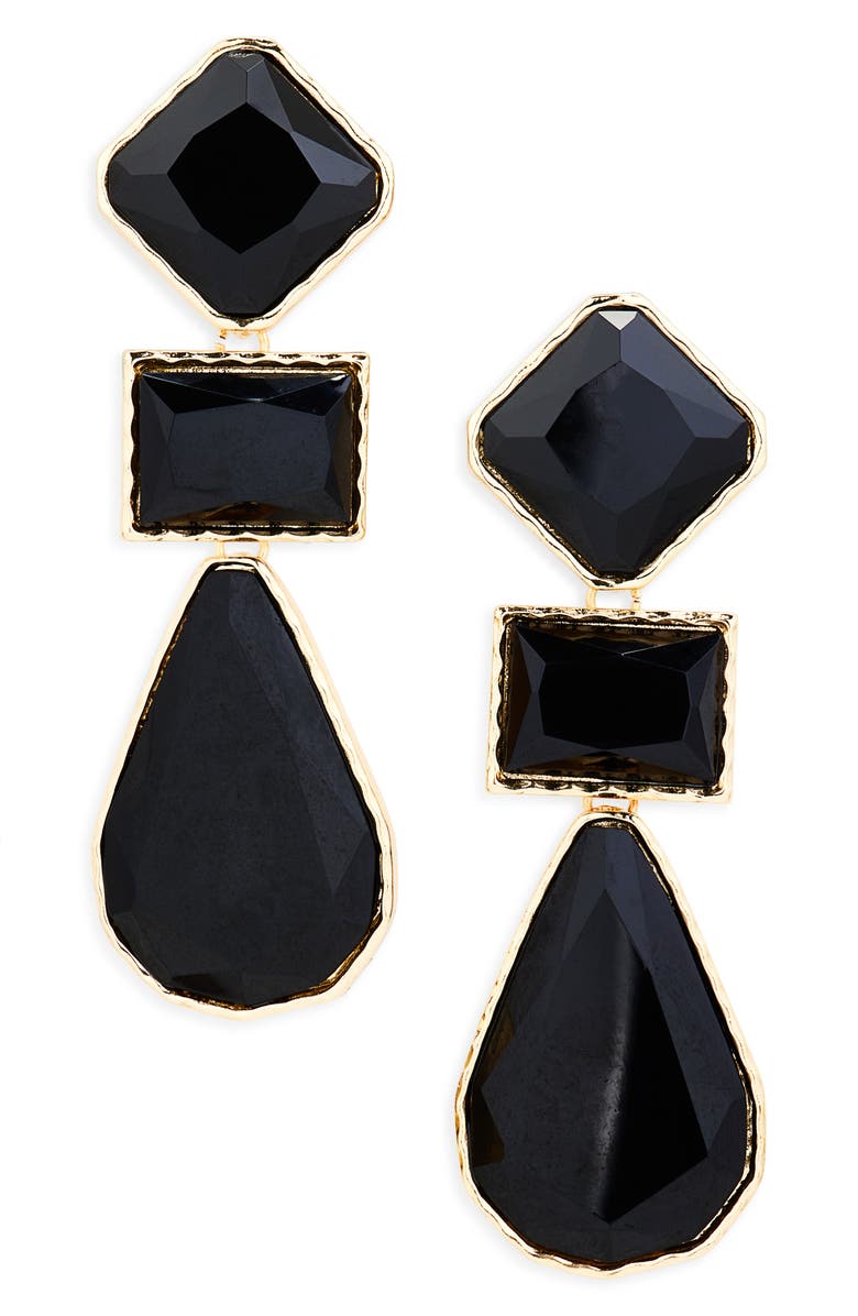 Tasha Triple Drop Earrings, Main, color, Jet