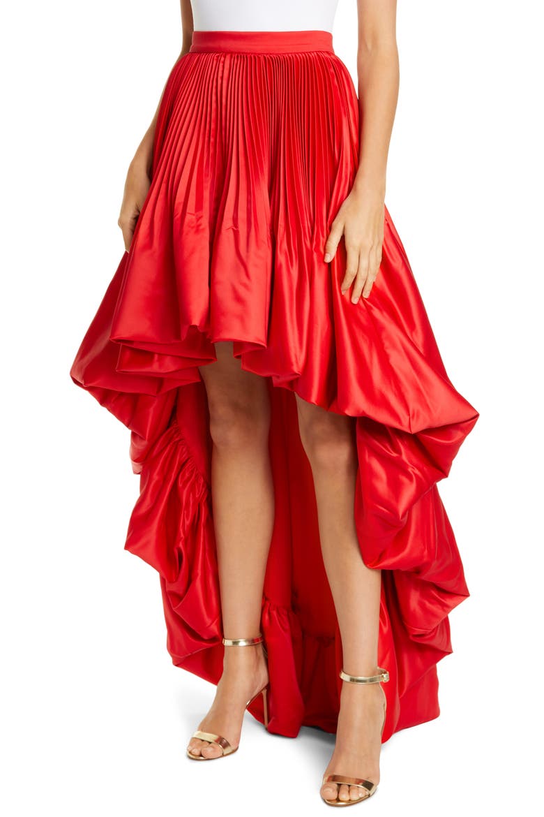 Sabinas High/Low Satin Skirt, Alternate, color, RED