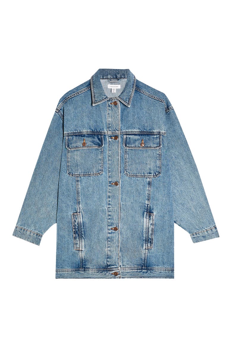 Oversize Long Denim Jacket, Alternate, color, MID DENIM