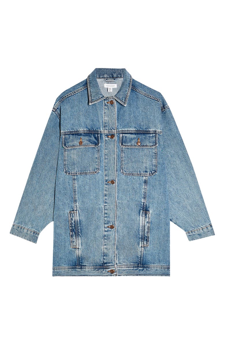 Topshop Oversize Long Denim Jacket, Alternate, color, 
