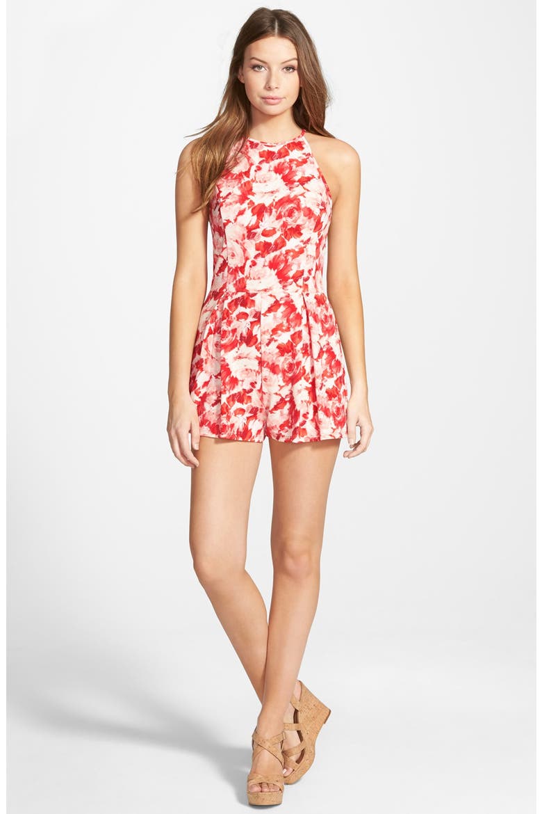Floral Print Halter Romper, Main, color, IVORY/ MULTI
