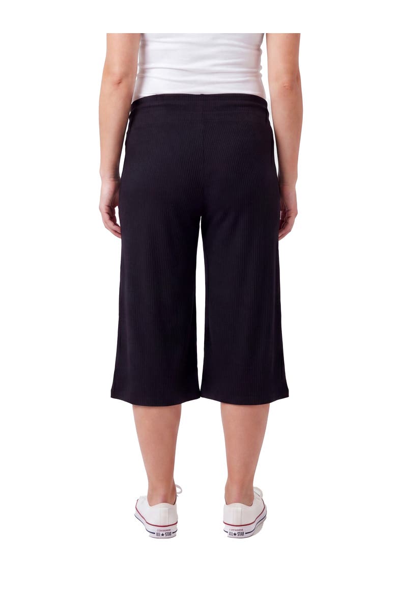 Maternity Basic Ribbed Knit Drawstring Flared Capri Pants, Alternate, color, Black