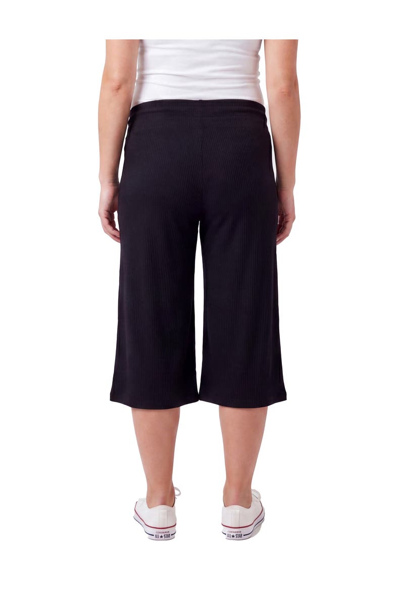 24seven Comfort Apparel Maternity Basic Ribbed Knit Drawstring Flared Capri Pants, Alternate, color, Black