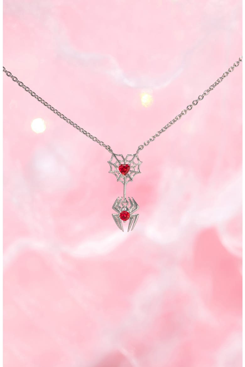 Marvel Spider-Man Web of Love Pendant Necklace, Alternate, color, SILVER
