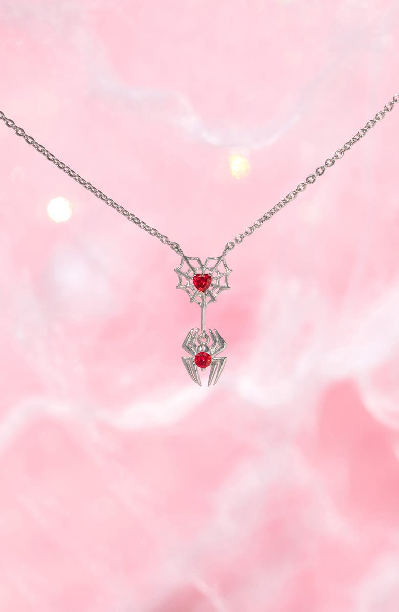 Girls Crew Marvel Spider-Man Web of Love Pendant Necklace, Alternate, color, Silver