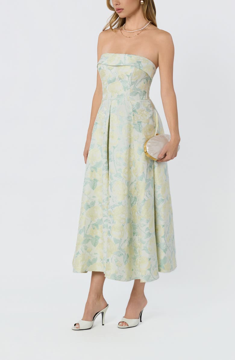 ASTR the Label Destini Strapless Maxi Dress, Alternate, color, Light Yellow Floral