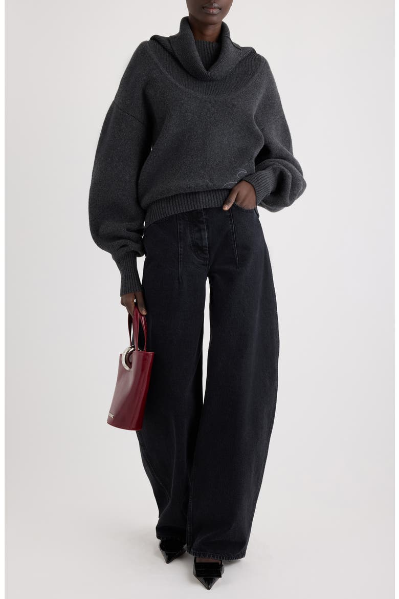 Le De-Nîmes Ovalo Barrel Leg Jeans, Alternate, color, BLACK