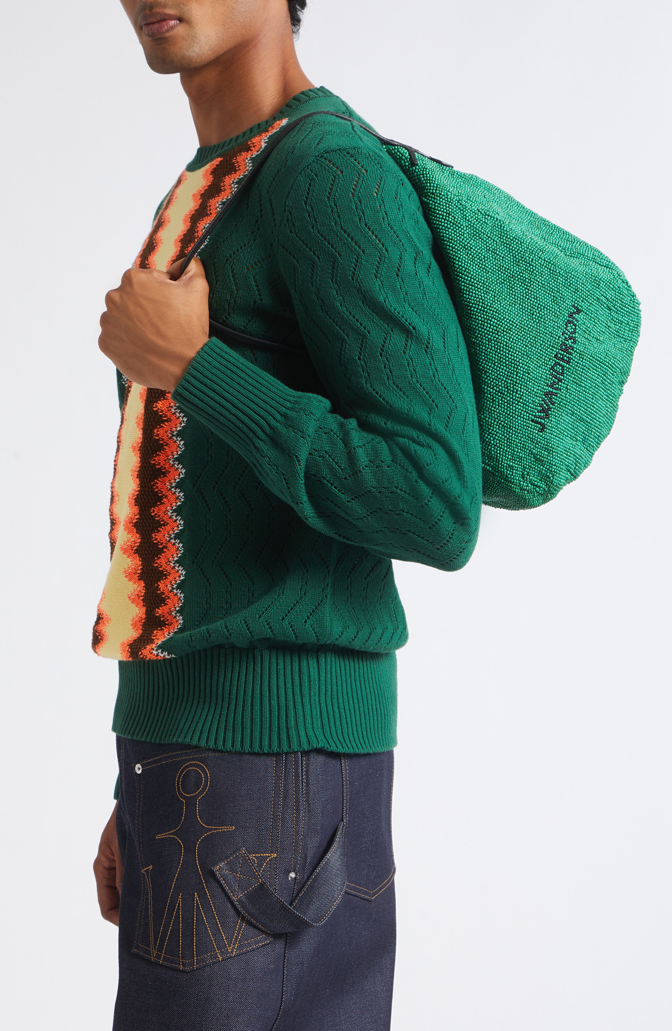 Small Bulb Beaded Leather Hobo Bag, Alternate, color, GREEN