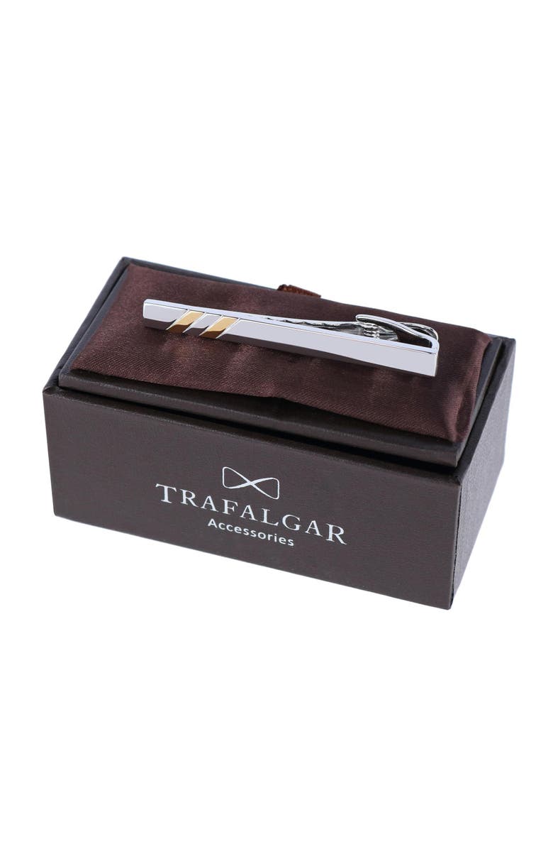 Trafalgar Rhodium and Gold Detailed Tie Bar, Alternate, color, Silver And Gold