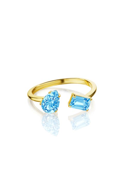 Elana 14K Gold Plated Blue Topaz Two-Stone Ring