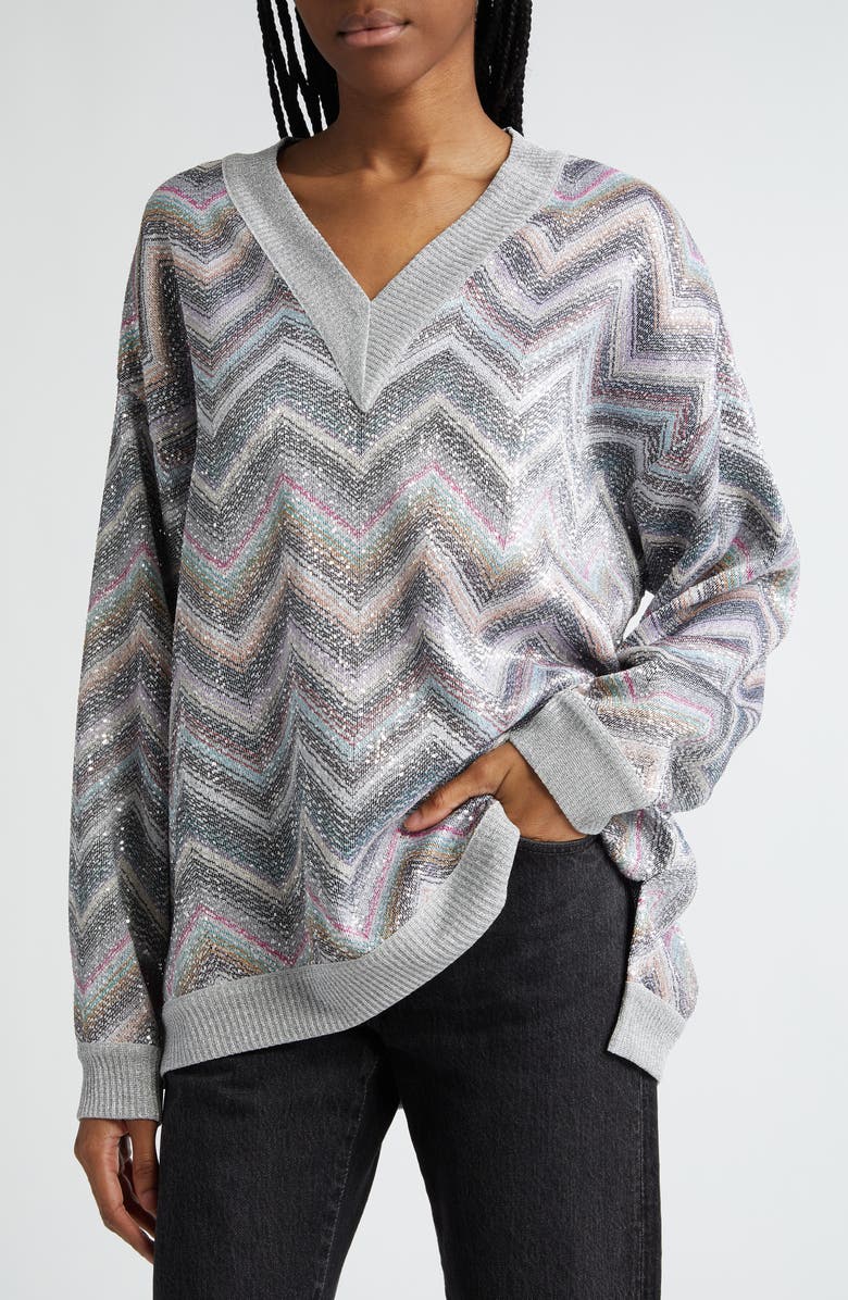 Missoni Sequin Chevron Stripe Sweater, Alternate, color, 