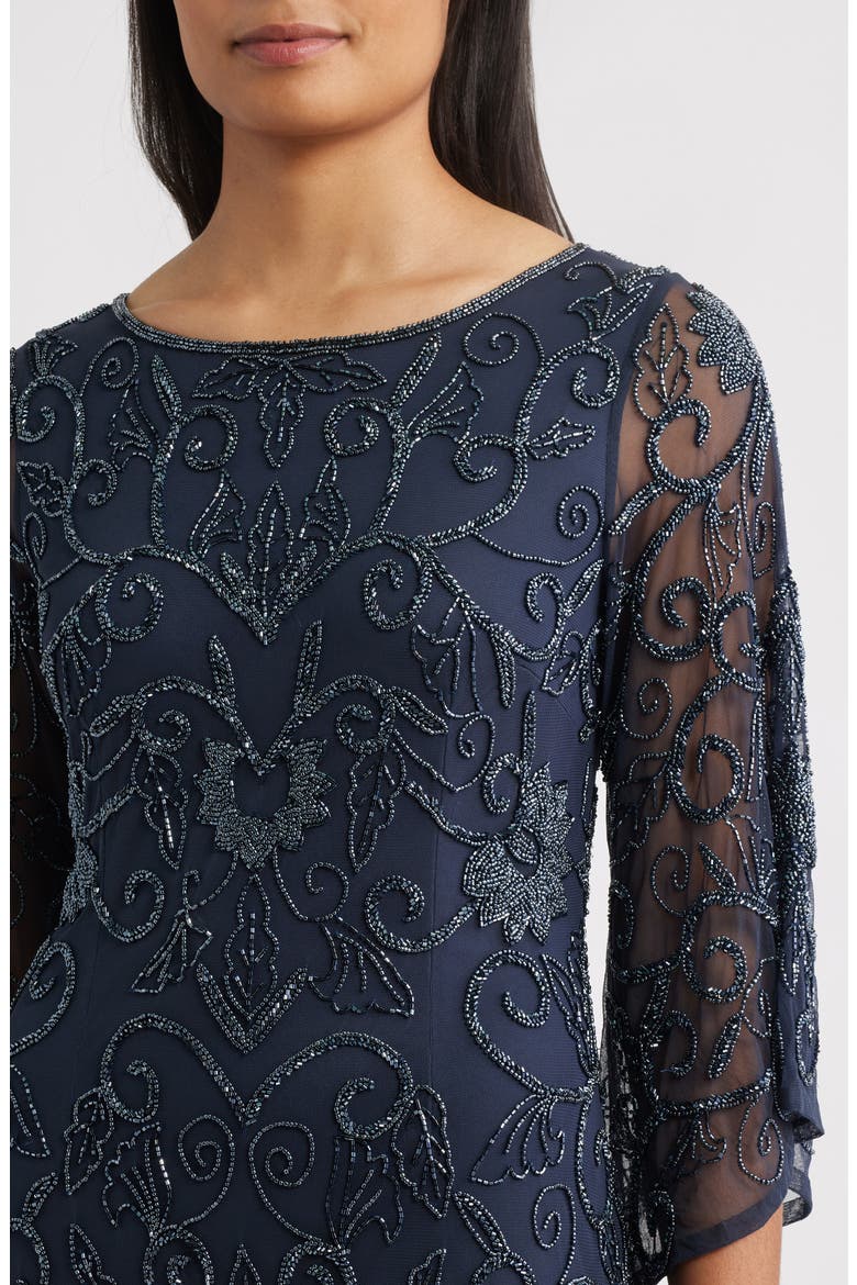 Beaded Three Quarter Sleeve Gown, Alternate, color, SLATE