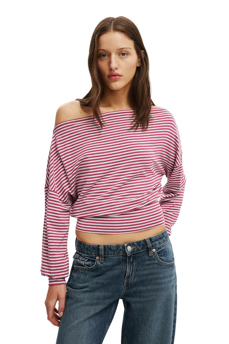 Women's Sage Off Shoulder Long Sleeve, Main, color, Madi Stripe Dark Lotus