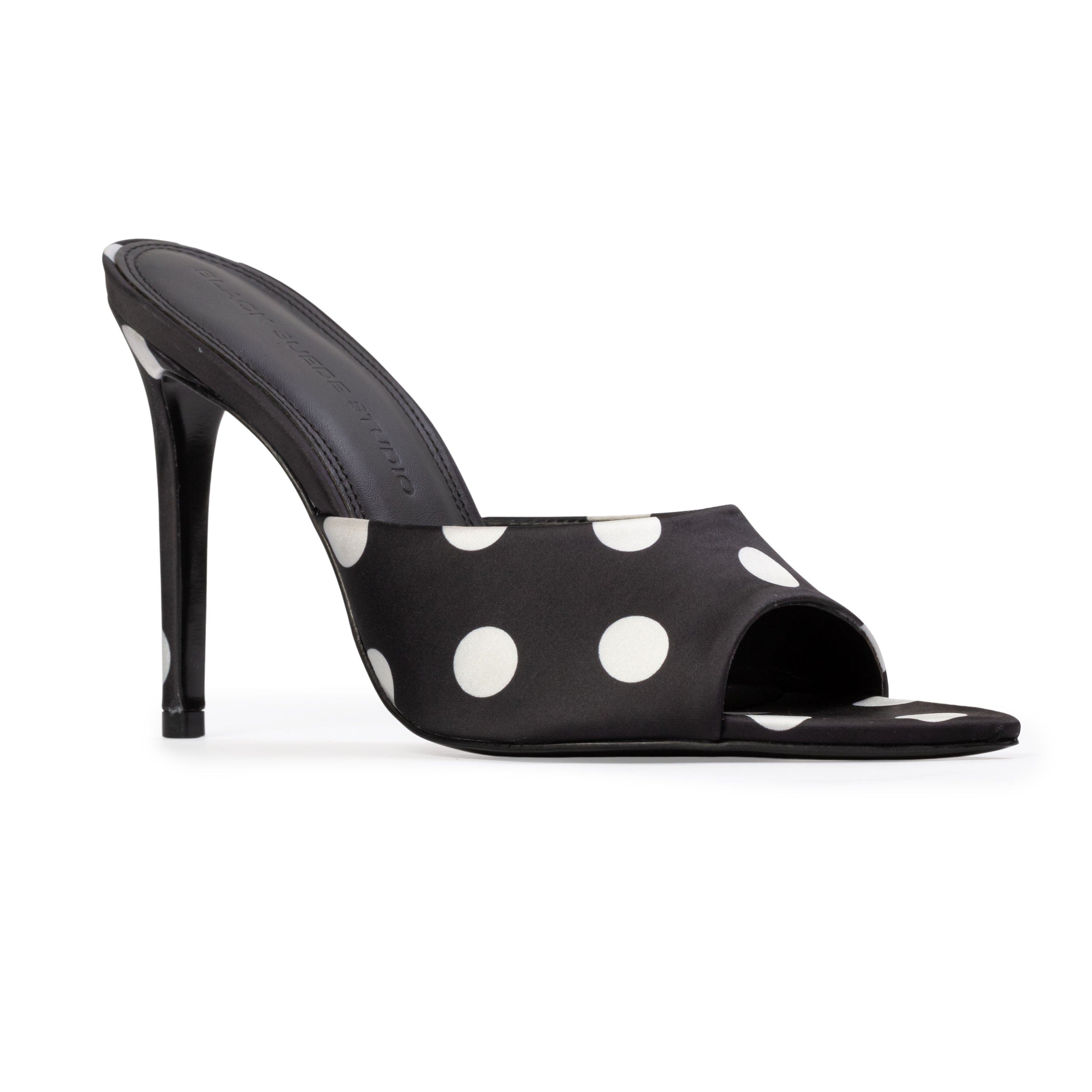 BLACK SUEDE STUDIO Bella 100 Mule, Alternate, color, Black Polka Dot Satin