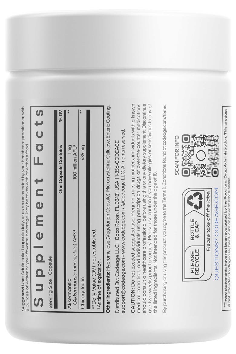 Akkermansia Muciniphila 100M AFU Probiotic Supplement, Alternate, color, White