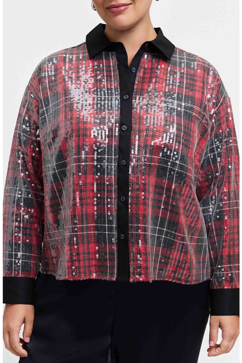 Marina Sequin Button-Up Shirt, Main, color, BURGUNDY RED/ MULTI