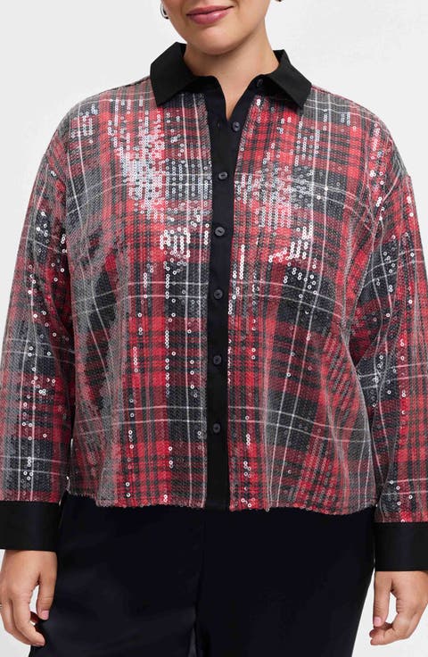 Marina Sequin Button-Up Shirt (Plus)