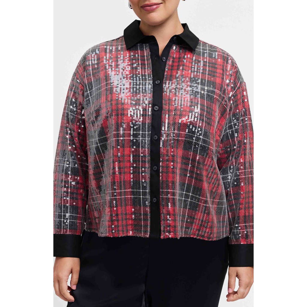 Foxcroft Marina Sequin Button-up Shirt In Black